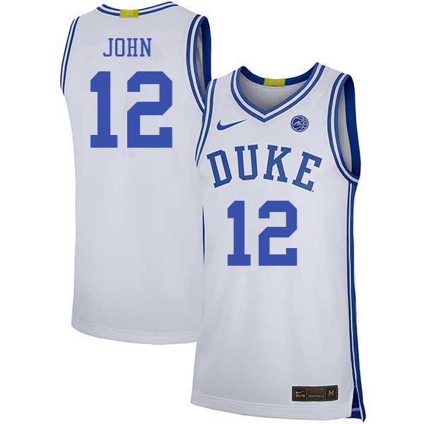 Men #12 Theo John Duke Blue Devils College Basketball Jerseys Sale-White - Click Image to Close